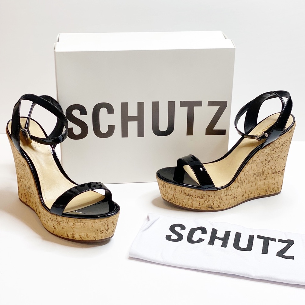 NEW Schutz Patent Leather Platform Wedges Size 10